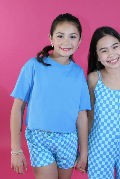 The Shimmer Shack Tween Blue Crop Tee
