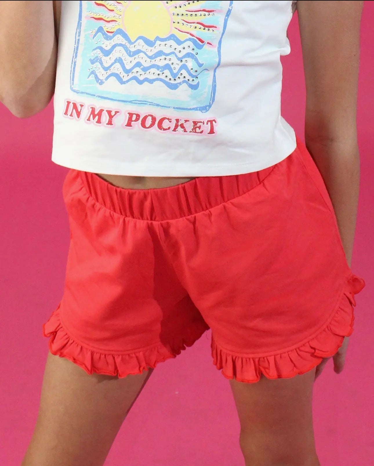 The Shimmer Shack Tween Red Ruffle Shorts