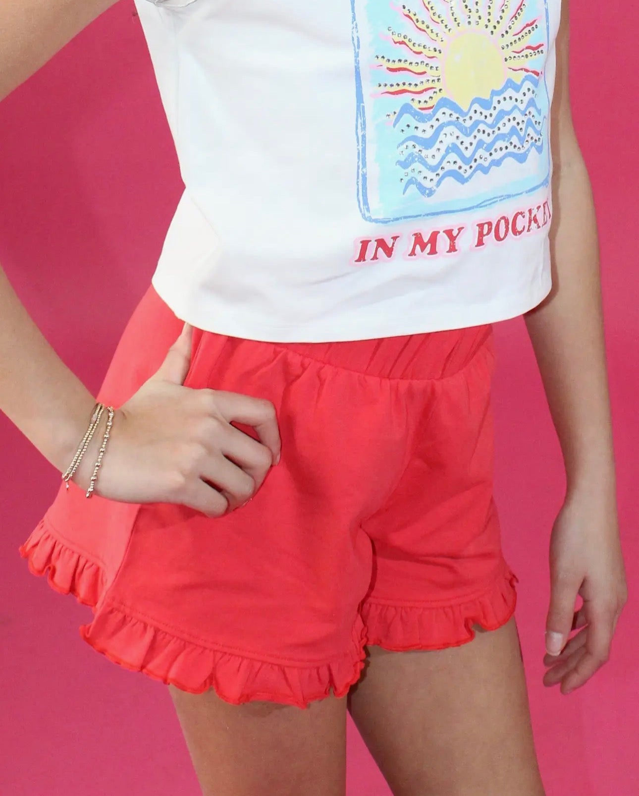 The Shimmer Shack Tween Red Ruffle Shorts