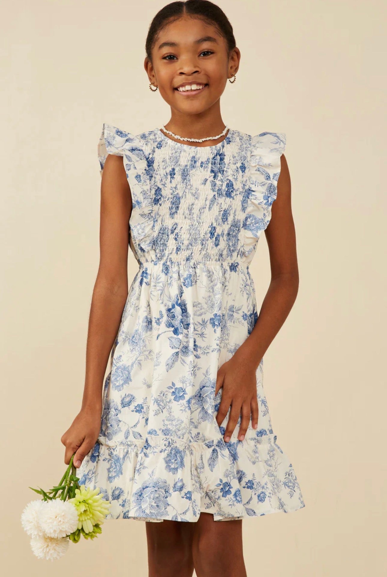 The Shimmer Shack Tween Antique Floral Smock Dress