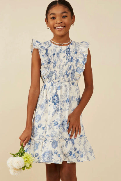 The Shimmer Shack Tween Antique Floral Smock Dress