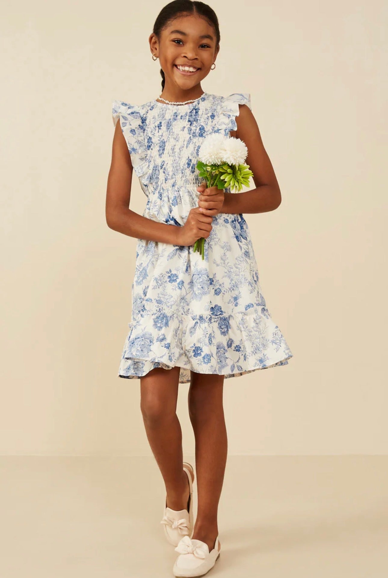 The Shimmer Shack Tween Antique Floral Smock Dress