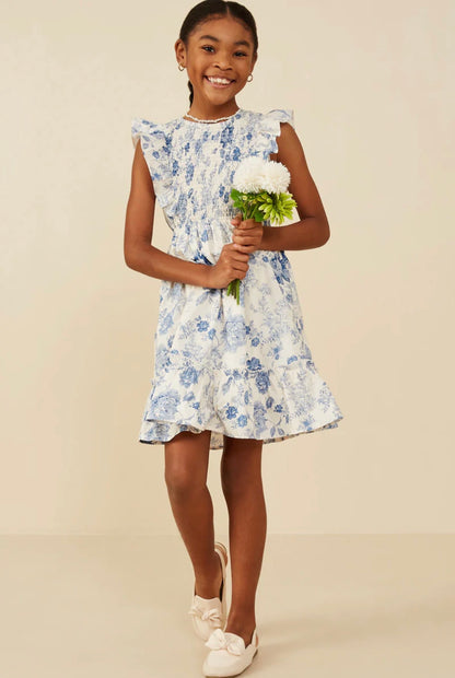 The Shimmer Shack Tween Antique Floral Smock Dress