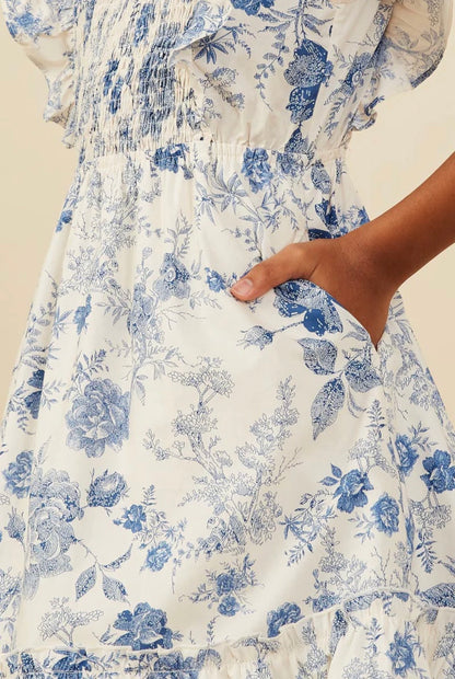 The Shimmer Shack Tween Antique Floral Smock Dress