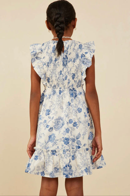 The Shimmer Shack Tween Antique Floral Smock Dress