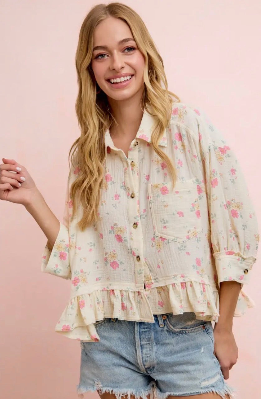 The Shimmer Shack Crinkle Ruffle  Hem Top