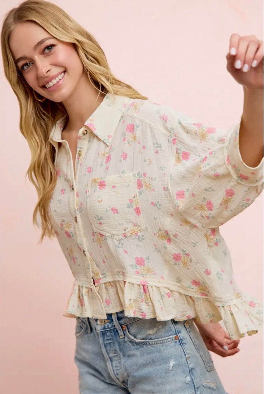 The Shimmer Shack Crinkle Ruffle  Hem Top