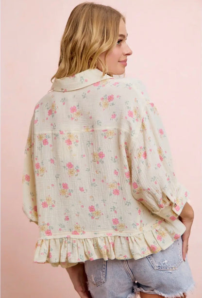 The Shimmer Shack Crinkle Ruffle  Hem Top