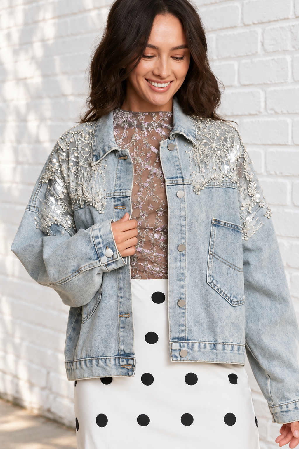 Mesh Stitched Denim Jacket Shimmer Shack