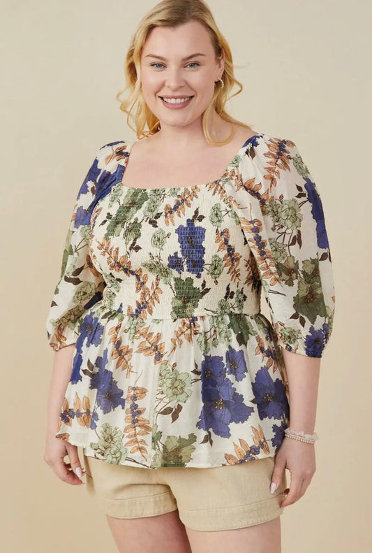 The Shimmer Shack PLUS Floral Smocked Peplum