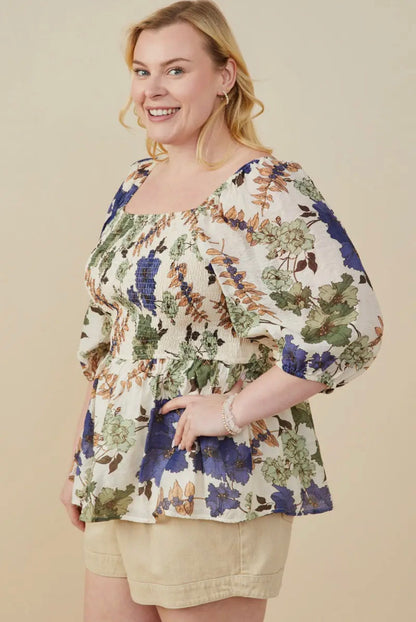 The Shimmer Shack PLUS Floral Smocked Peplum