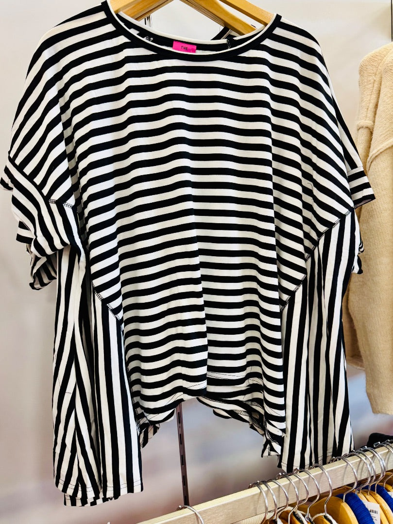Black Striped The Shimmer Shack SS Oversized Batwing Tee