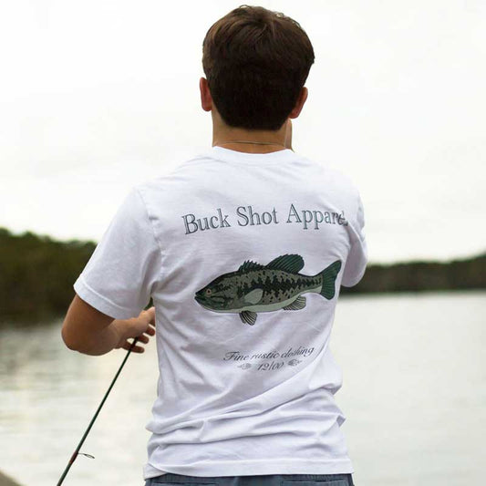 White Buck Shot Apparel Largemouth Bass Short Sleeve Pocket T-shirt, {{Size}{{Sku}}