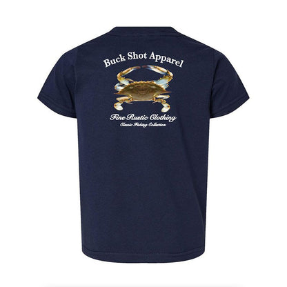 Navy Buck Shot Apparel Kids Blue Crab Short Sleeve T-shirt, {{Size}{{Sku}}