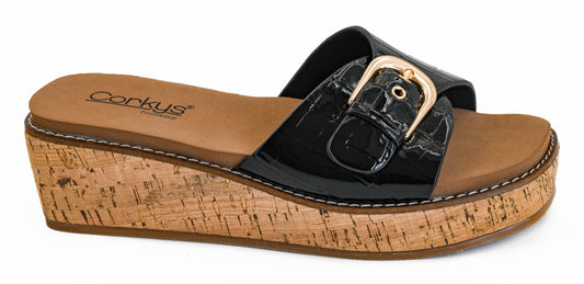 Black Patent Croco Corkys Wedge