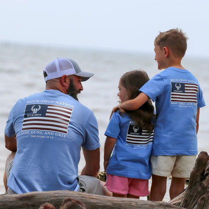 Carolina Blue Buck Shot Apparel Kids God, Guns, and Grit T-shirt, {{Size}{{Sku}}