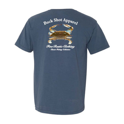 Indigo Blue Buck Shot Apparel Blue Crab Short Sleeve Pocket T-shirt, {{Size}{{Sku}}
