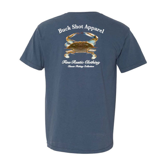 Indigo Blue Buck Shot Apparel Blue Crab Short Sleeve Pocket T-shirt, {{Size}{{Sku}}