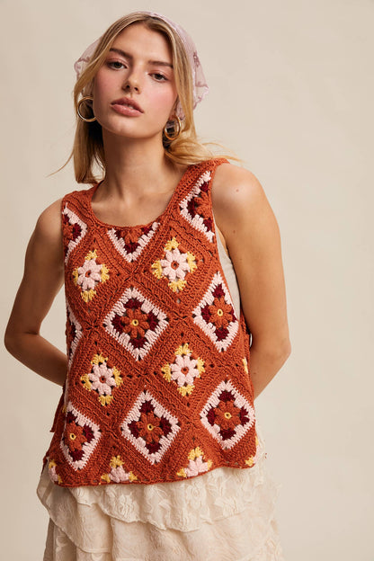 Crochet Granny Square Tassel Tie Vest