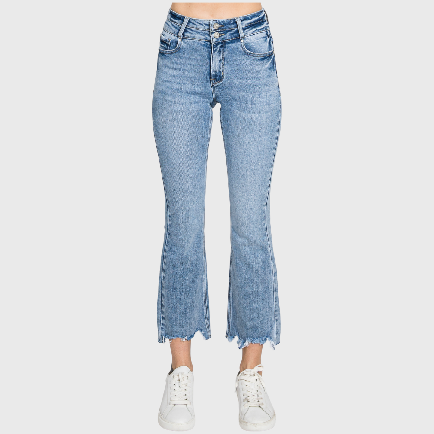 Petra153 - P797AHB-MD HIGH RISE CROP BOOTCUT JEANS W/ FRAYED HEM