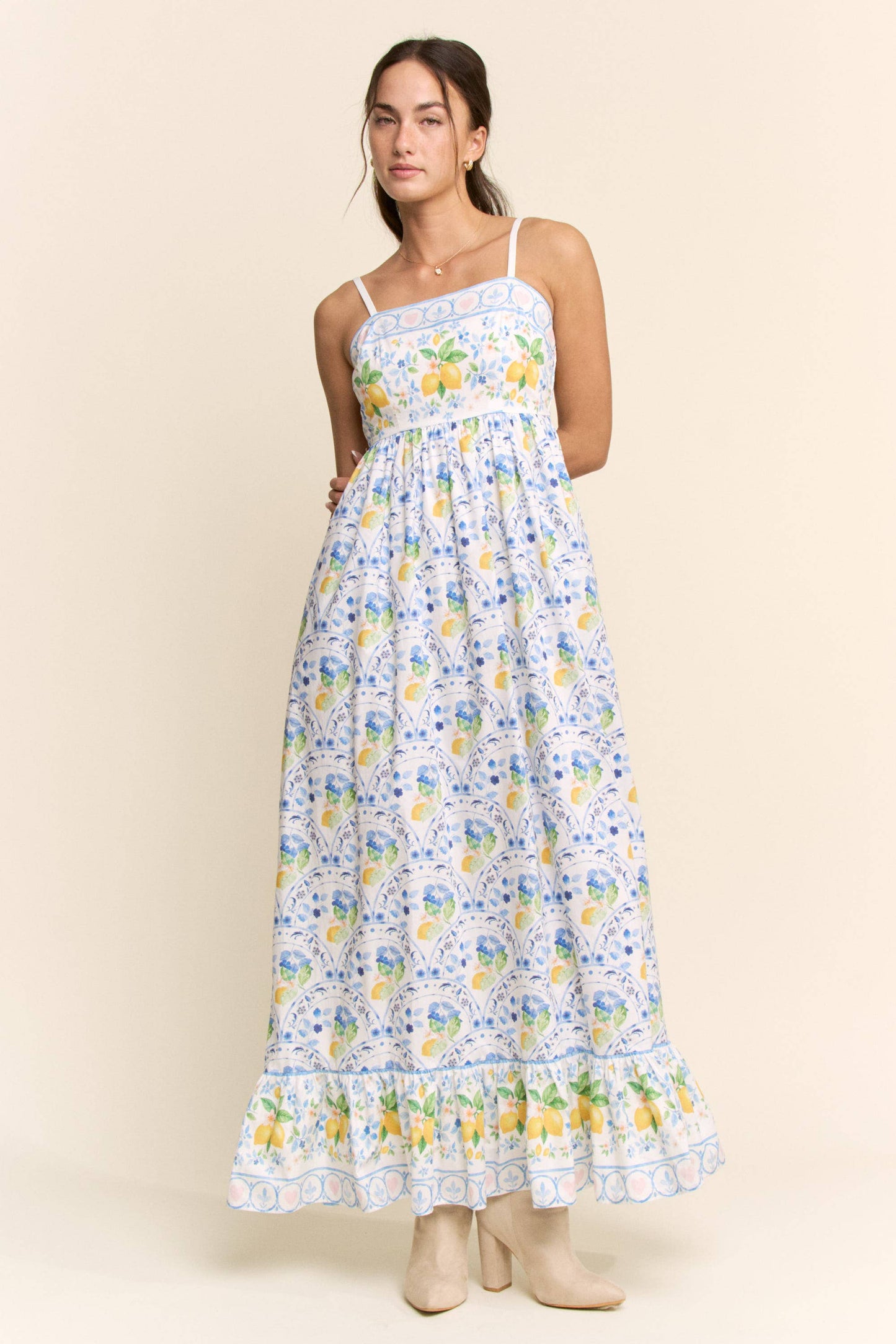 Davi & Dani - BORDER PRINT SMOCKING BACK MAXI DRESS