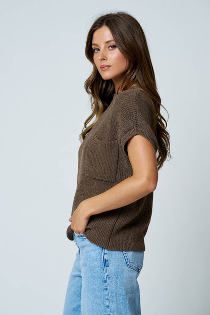 Blu Pepper - POCKET DETAIL DROP SHOULDER SHORT SLEEVE SWEATER