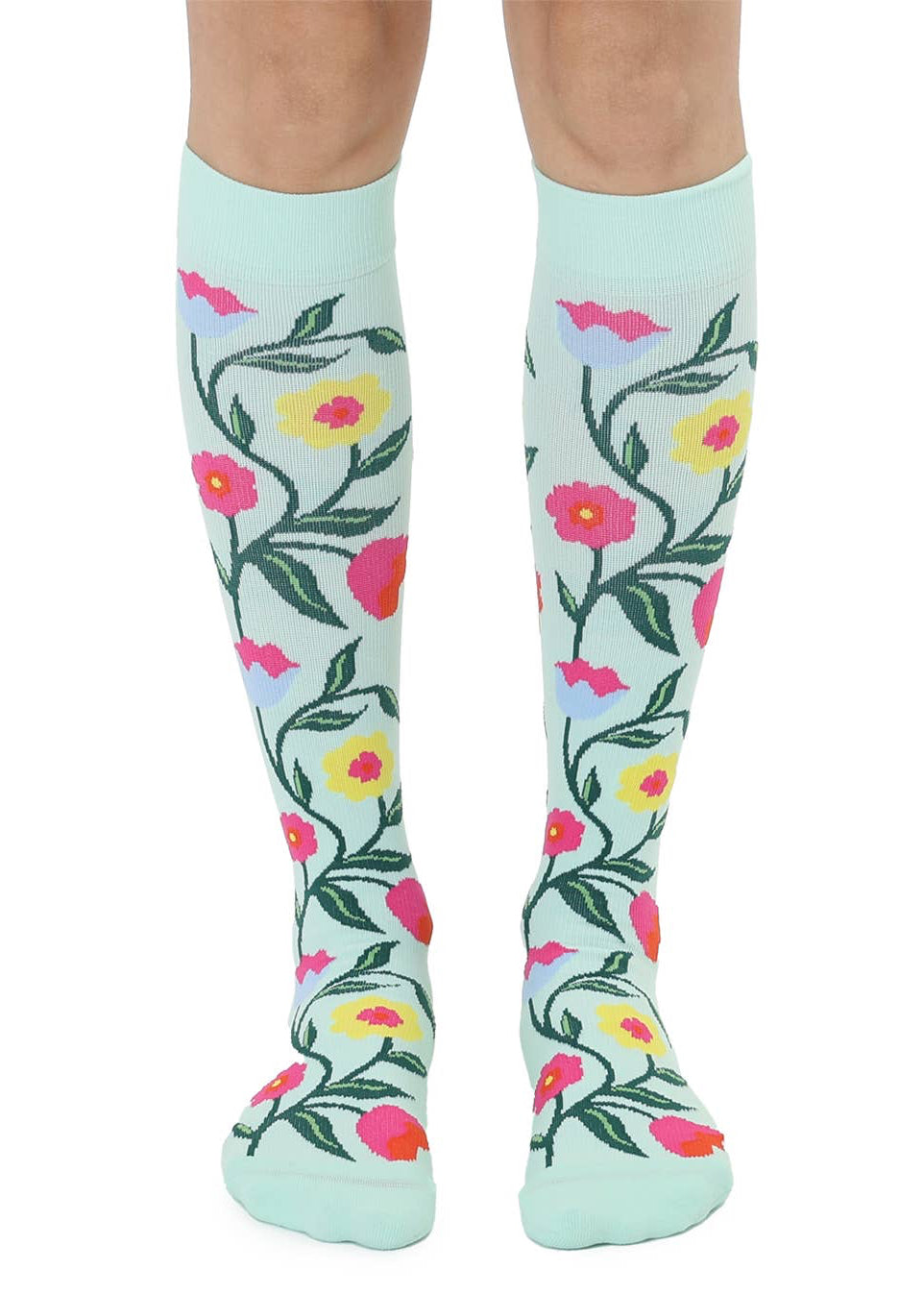Compression Socks (15-20mmHg) - Flowering Vines - Pale Green