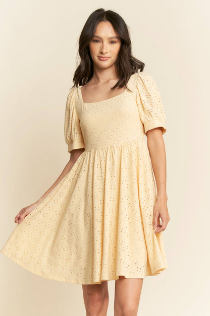 Butter yellow baby doll square neckline dress