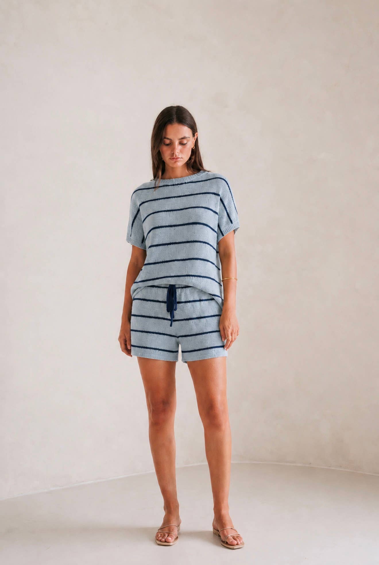 ACOA COLLECTION - STRIPE KNIT TOP AND SHORT SET