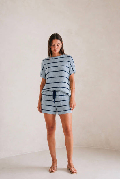 ACOA COLLECTION - STRIPE KNIT TOP AND SHORT SET