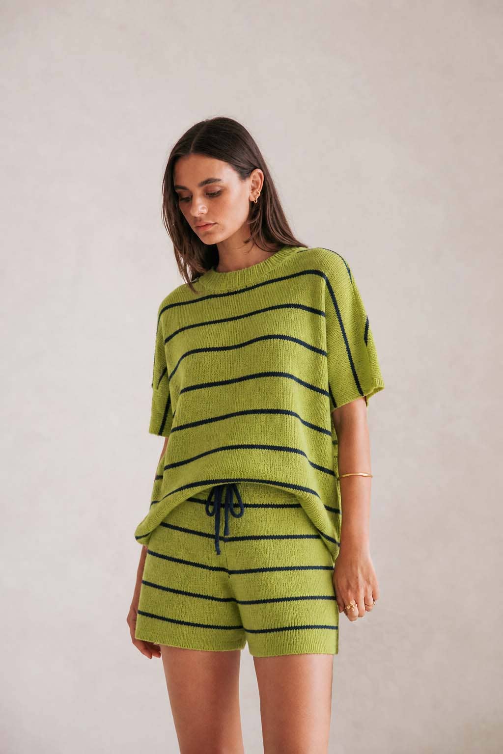 ACOA COLLECTION - STRIPE KNIT TOP AND SHORT SET
