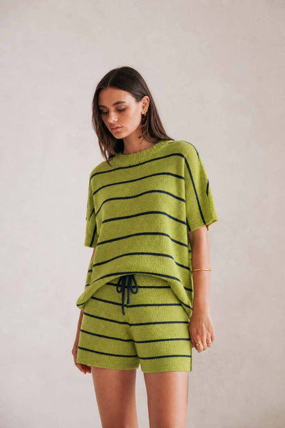 ACOA COLLECTION - STRIPE KNIT TOP AND SHORT SET