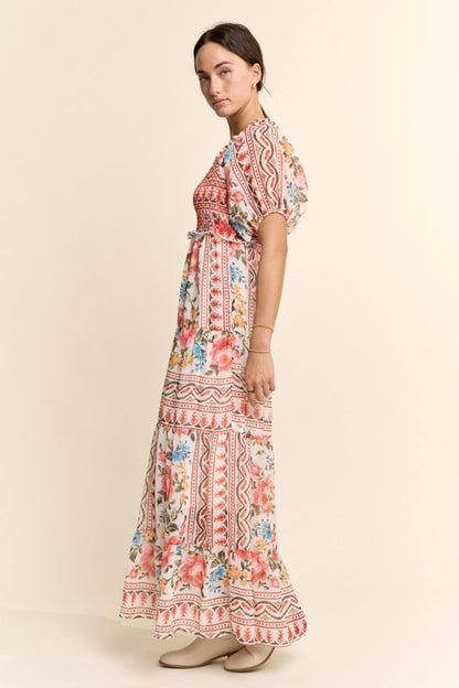 Davi & Dani - FLOWER PRINTED CHIFFON MAXI DRESS
