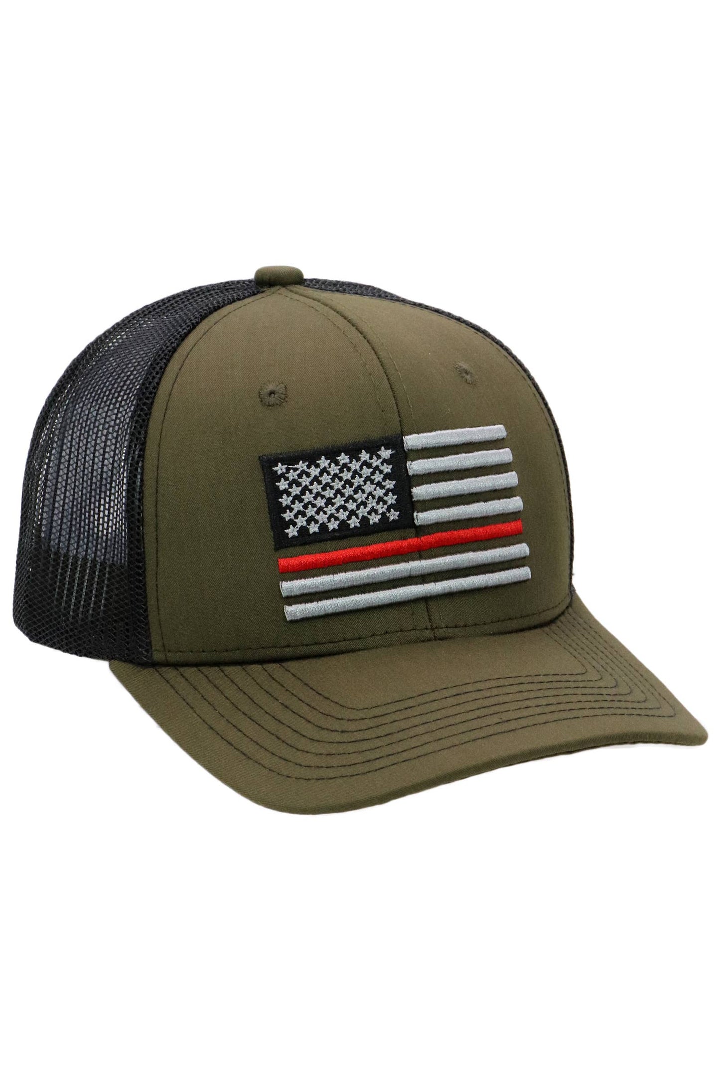 Cap Zone - Fire Dept Red Line American Flag Mesh Trucker Hat