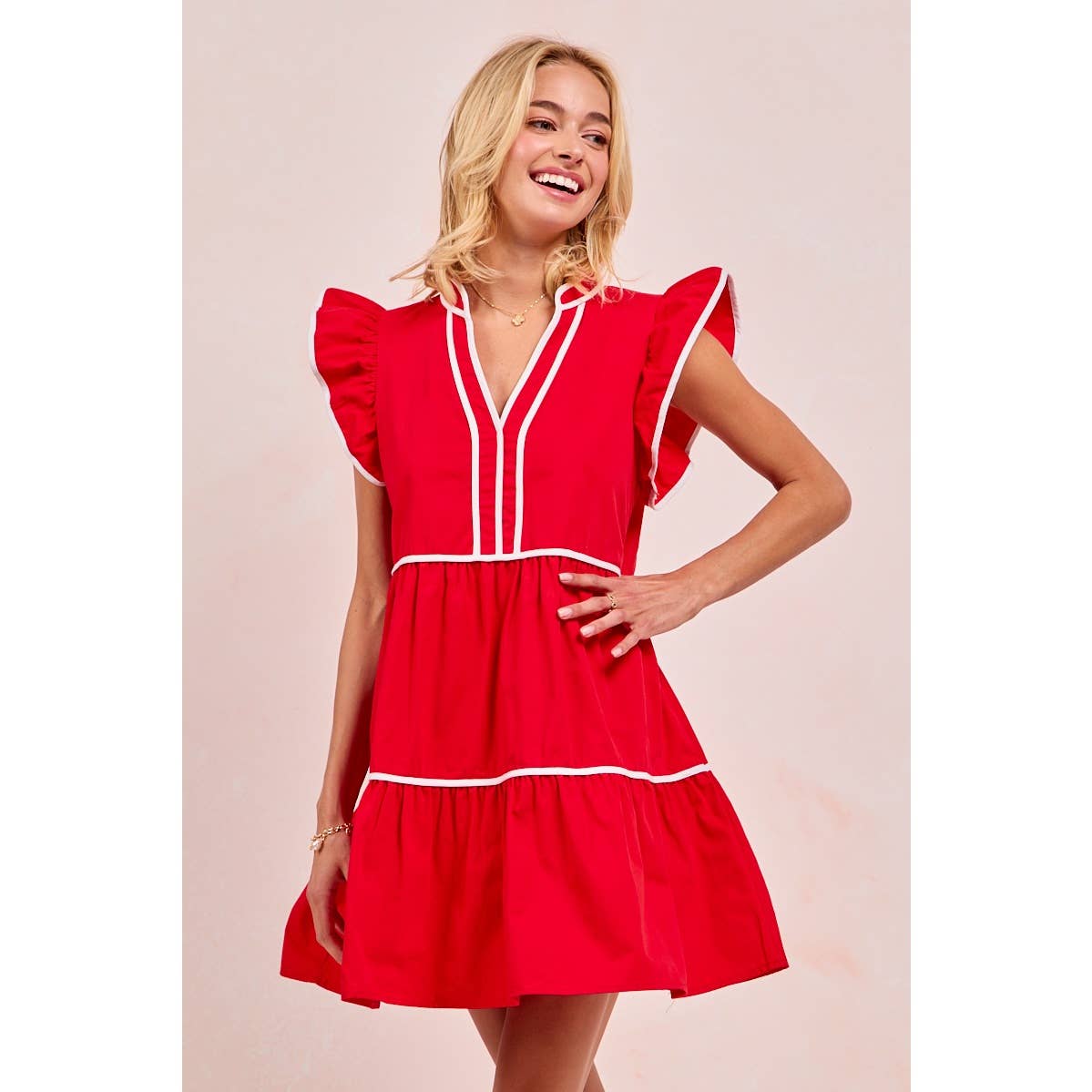 Contrast binding ruffled dress