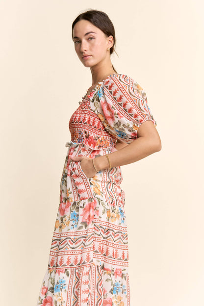 Davi & Dani - FLOWER PRINTED CHIFFON MAXI DRESS