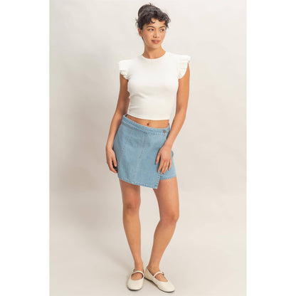 Wrap Front Denim Skort