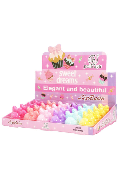 Cap Zone - Cupcake Ribbon Bow Round Lip Balm - 24 Pcs