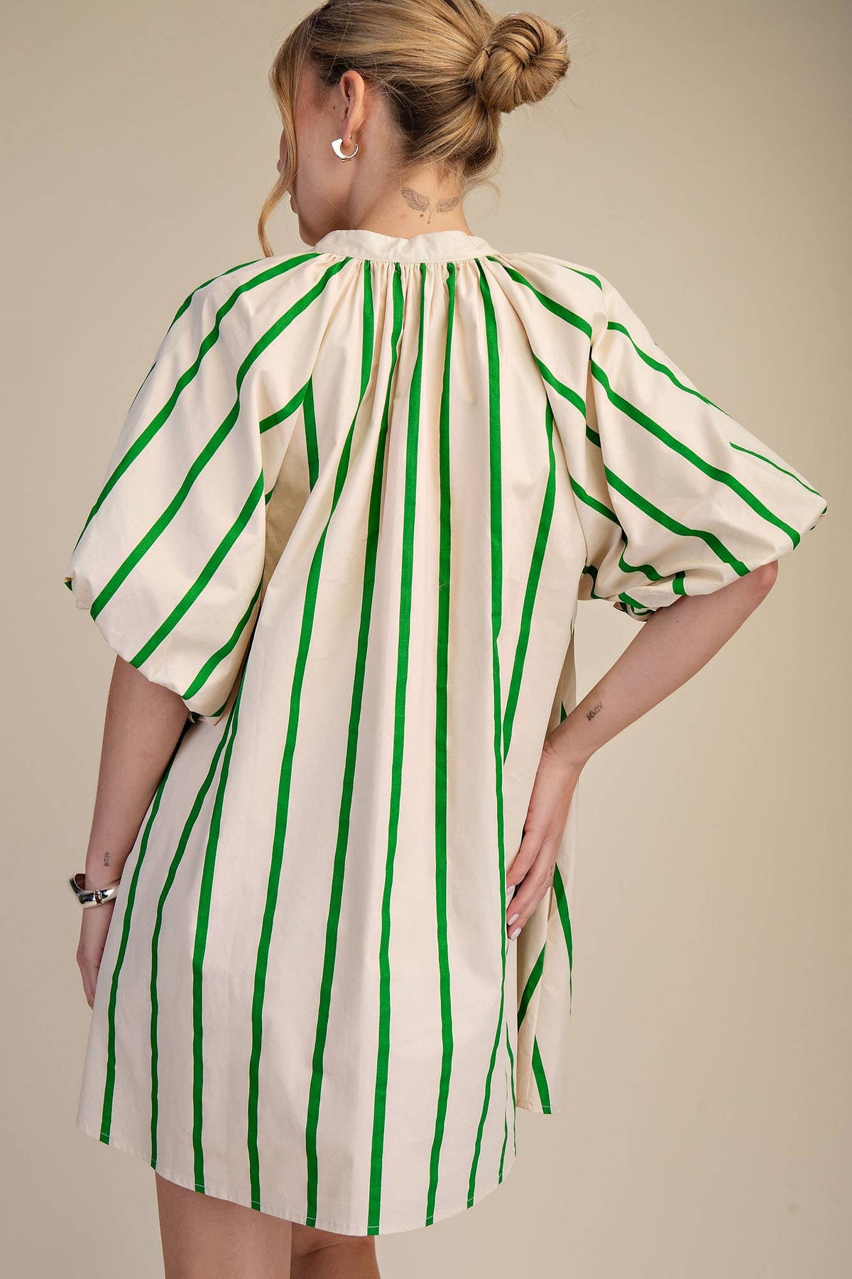 Glam - Puff-Sleeve Stripe Mini Shift Dress