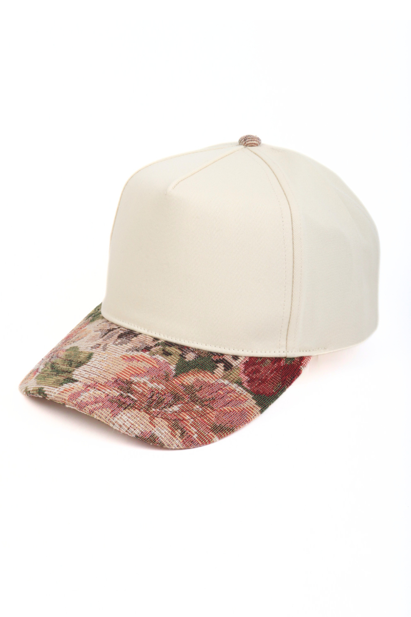 David And Young - Floral Print Brocade 5 Panels Two Tone Baseball Cap