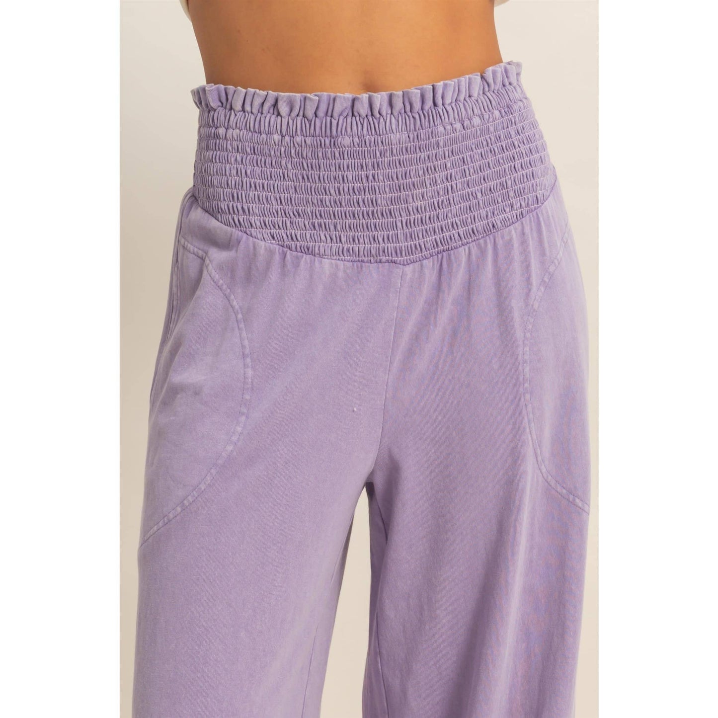 HYFVE - Mineral Washed Wide-Leg Smocked Waist Pants