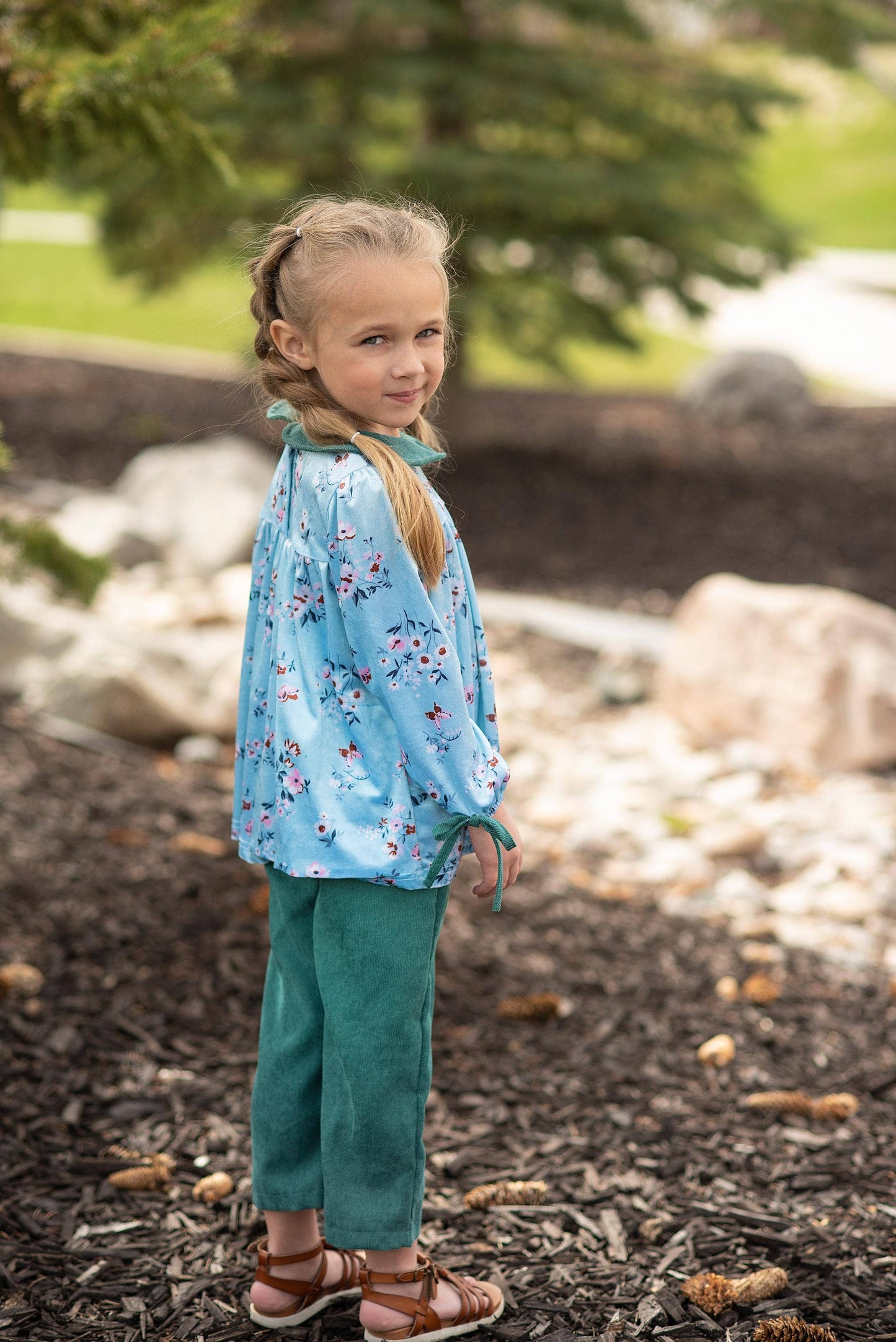 Wren & James - Kids Dark Teal Corduroy Pocket Bow Winter Pant Set
