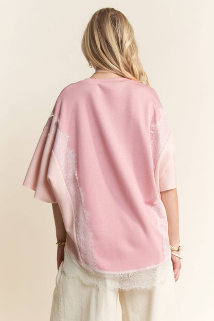 PLUS YOU ARE MY LOVE PRINT LACE SHORT SLEEVE TOP