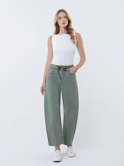 VERVET by FLYING MONKEY - SUPER HIGH RISE DRAWSTRING WB WIDE BARREL JEANS T7041OLV