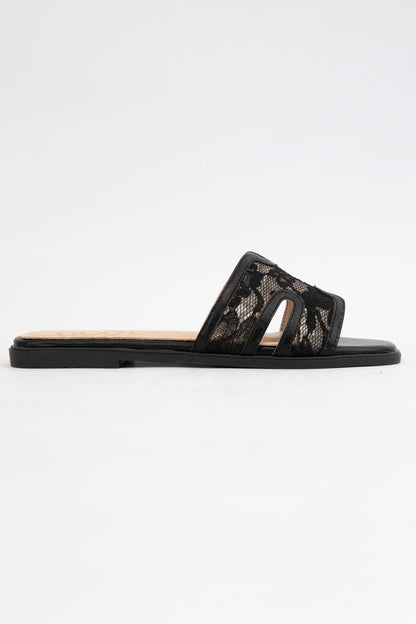 CCOCCI - BRITNEY Lace Mesh Sandals  H-Cutout Square Toe Slides