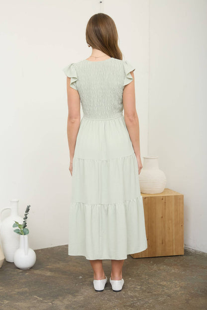 Blu Pepper - FLUTTER SLEEVE V NECK SMOCKED MIDI DRESS