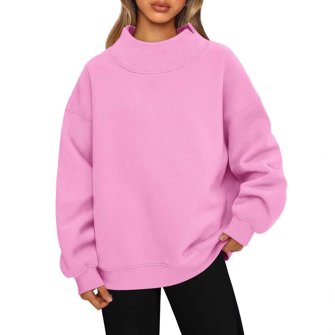Suhkasana - Women's Oversized Mock Neck Fleece Pullover Sweatshirt
