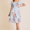 SMOCKING SHORT SLEEVE RUFFLE HEM FLORAL PRINT DRESS