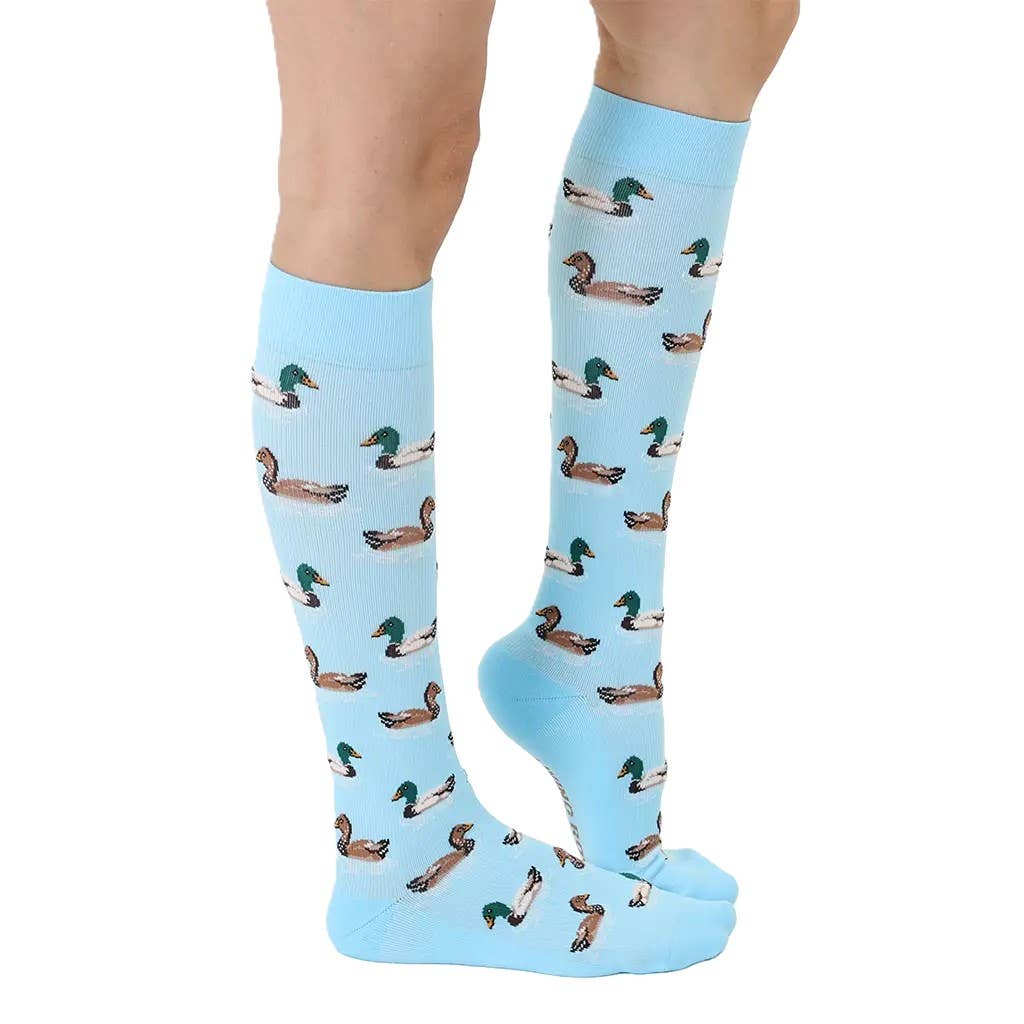 Compression Socks (15-20mmHg) - Swimming Ducks - Light Blue