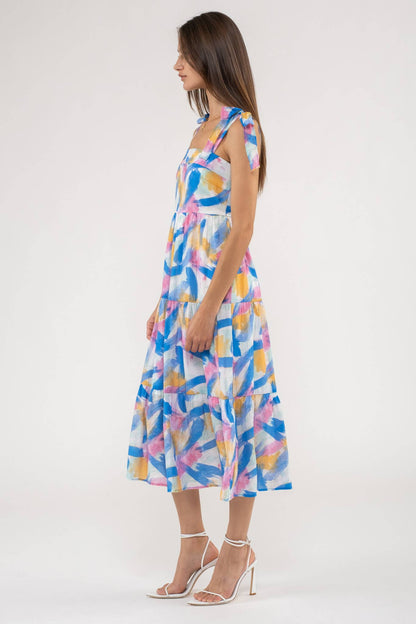 Blu Pepper - BRUSH STROKE PRINT TIERED MIDI DRESS